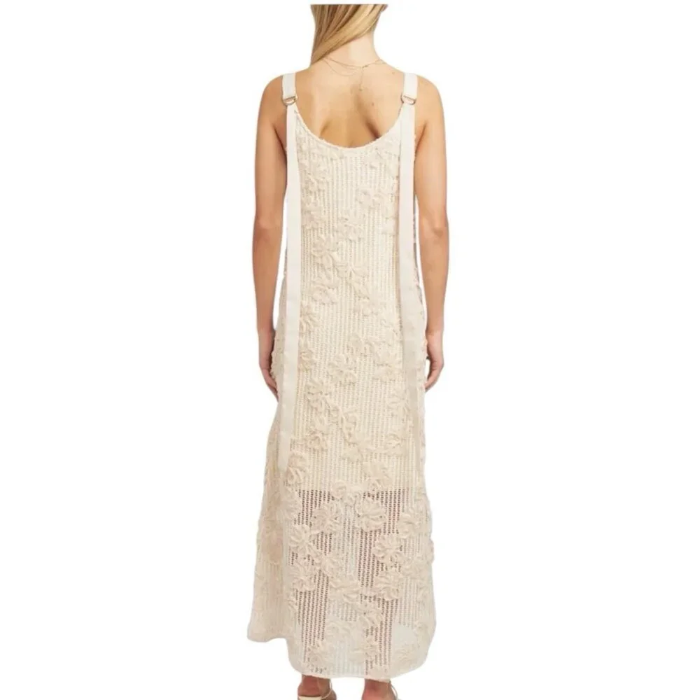 NWT En Saison Reese Floral Appliqué Crochet Ivory Maxi Dress Womens Large - Picture 3 of 14